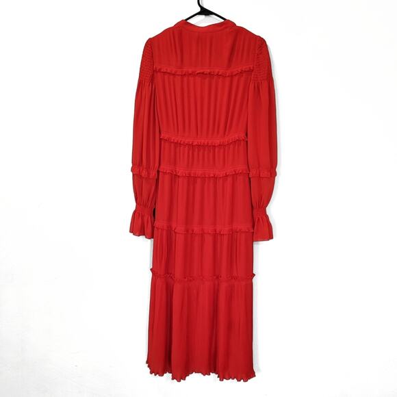 Tory Burch Stella Pleated Ruffle Chiffon Maxi Dress in Red Size 0 New With Tag - Picture 6 of 13